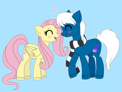 Size: 1600x1200 | Tagged: safe, artist:confetticakez, fluttershy, oc, g4, blushing, boop, unshorn fetlocks