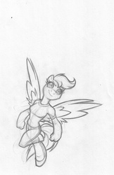 Size: 621x960 | Tagged: artist needed, safe, scootaloo, anthro, g4, female, monochrome, older, sketch, solo, the dashies, traditional art