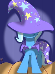 Size: 1920x2560 | Tagged: safe, artist:1cooldrawing, trixie, pony, unicorn, g4, female, mare, smiling, smirk, solo, stage