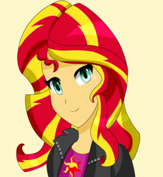 Size: 3700x4000 | Tagged: safe, artist:emera33, sunset shimmer, equestria girls, g4, anime, clothes, cute, female, high res, leather jacket, looking at you, shimmerbetes, smiling, solo