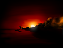Size: 2000x1500 | Tagged: safe, artist:ritorical, desert, dust, running, silhouette, solo, sunset