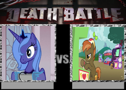 Size: 798x572 | Tagged: safe, button mash, princess luna, gamer luna, g4, colt, death battle, exploitable meme, female, foal, male, mare, meme, s1 luna, wrong aspect ratio