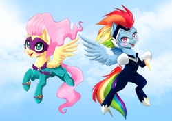 Size: 1024x724 | Tagged: safe, artist:dannyckoo, fluttershy, rainbow dash, saddle rager, zapp, g4, power ponies (episode), power ponies