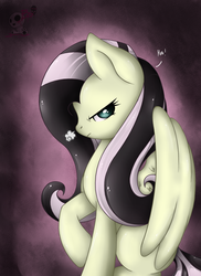 Size: 1700x2338 | Tagged: safe, artist:bloody-pink, fluttershy, pegasus, pony, g4, emoshy, female, goth, snorting, solo