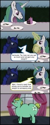 Size: 640x1600 | Tagged: safe, artist:frenkieart, princess celestia, princess luna, whoa nelly, canterlot boutique, g4, my little pony: friendship is magic, cake, comic, dialogue, fat, fridge horror, impossibly large butt, trollestia, weight transfer