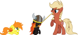 Size: 4092x1866 | Tagged: safe, artist:zekrom-9, oc, oc only, oc:aura danishheart, oc:valkyria, earth pony, pony, cowering, female, filly, helmet, lasso, mare, scared, simple background, transparent background, twins, vector