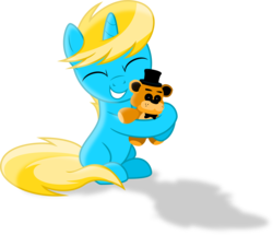 Size: 7409x6365 | Tagged: safe, oc, oc only, oc:starway mirage, absurd resolution, colt, five nights at freddy's, freddy fazbear, hug, male, plushie, simple background, this will end in tears, transparent background, vector