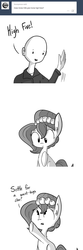 Size: 726x2178 | Tagged: safe, artist:tjpones, oc, oc only, oc:brownie bun, oc:richard, earth pony, human, pony, horse wife, ask, high five, monochrome, tumblr