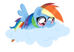 Size: 2855x1994 | Tagged: safe, artist:wavecipher, rainbow dash, pegasus, pony, g4, chibi, cloud, cute, dashabetes, female, heart eyes, on a cloud, paint tool sai, redbubble, simple background, solo, teepublic, transparent background, watermark, wingding eyes