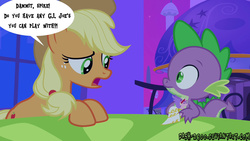 Size: 1280x720 | Tagged: safe, artist:dash2600, edit, edited screencap, screencap, applejack, spike, a canterlot wedding, g4, dialogue, pointy ponies