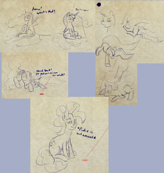 Size: 1355x1438 | Tagged: safe, artist:post-it, pinkie pie, princess luna, oc, oc:anon, human, g4, chase, collage, humor, laser pointer, offscreen character, sketch, sketch dump