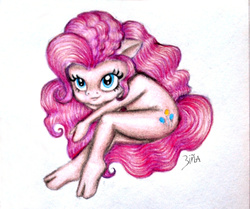 Size: 1929x1610 | Tagged: safe, artist:essencia-de-ambar, part of a set, pinkie pie, earth pony, anthro, unguligrade anthro, g4, female, pencil drawing, simple background, solo, traditional art, white background