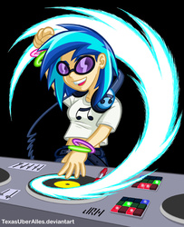 Size: 585x720 | Tagged: safe, artist:texasuberalles, dj pon-3, vinyl scratch, human, g4, female, humanized, light skin, solo, turntable