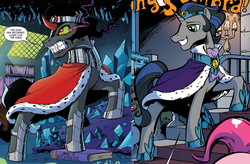 Size: 1136x746 | Tagged: safe, artist:andy price, edit, idw, official comic, king sombra, pony, unicorn, g4, reflections, siege of the crystal empire, spoiler:comic, spoiler:comic34, comparison, fangs, good king sombra, male, stallion
