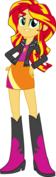 Size: 3036x9577 | Tagged: safe, artist:ryan1942, sunset shimmer, equestria girls, g4, my little pony equestria girls, .svg available, absurd resolution, boots, clothes, female, hand on hip, leather jacket, looking at you, ponyscape, simple background, skirt, smug, smugface, smugset shimmer, solo, transparent background, vector