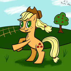 Size: 1771x1771 | Tagged: safe, artist:jj-snake, applejack, g4, female, rearing, solo, tree