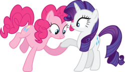 Size: 1801x1039 | Tagged: safe, artist:8-notes, pinkie pie, rarity, canterlot boutique, g4, .svg available, female, hooves, lesbian, ship:raripie, shipping, simple background, transparent background, vector