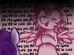 Size: 800x600 | Tagged: safe, artist:xarakayx, fluttershy, rarity, ask flutterstalker, g4, creepy, dialogue, floppy ears, looking down, messy mane, monochrome, open mouth, smiling, spread wings, wide eyes