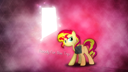 Size: 2560x1440 | Tagged: safe, artist:hourglass-vectors, artist:shaakuras, sunset shimmer, pony, unicorn, g4, butt, female, plot, portal, saddle bag, solo, vector, wallpaper