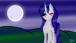 Size: 3264x1836 | Tagged: safe, artist:cannoncar, moonlight raven, pony, unicorn, g4, female, full moon, mare, night, signature, solo