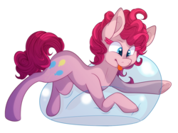 Size: 1024x768 | Tagged: safe, artist:elskafox, pinkie pie, g4, balloon, balloon riding, bubble, cute, diapinkes, female, solo, that pony sure does love balloons, tongue out, underhoof