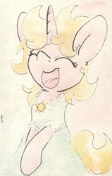 Size: 686x1082 | Tagged: safe, artist:slightlyshade, sunshine smiles, canterlot boutique, g4, clothes, dress, solo, traditional art, tripping the light