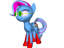Size: 1200x900 | Tagged: safe, derpibooru exclusive, oc, oc only, oc:lacy dank, earth pony, pony, 3d, blind, clothes, donut steel, glasses, scar, shoes, solo, yoko littner