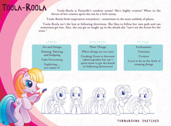 Size: 1240x912 | Tagged: safe, artist:dominique shiels, toola-roola, pony, g3, g3.5, female, mare, reference sheet, solo, text
