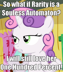 Size: 632x720 | Tagged: safe, edit, screencap, sweetie belle, friendship is witchcraft, g4, sleepless in ponyville, female, image macro, implied raribot, implied rarity, meme, raribot, so what sweetie, solo