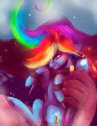 Size: 1024x1335 | Tagged: dead source, safe, artist:wilvarin-liadon, rainbow dash, pegasus, pony, titan, g4, cropped, female, hand, holding a pony, mare, monster, solo, unamused, underhoof