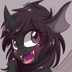 Size: 2000x2000 | Tagged: safe, artist:silbersternenlicht, oc, oc only, changeling, fangs, high res, portrait, purple changeling, solo