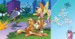 Size: 1152x609 | Tagged: safe, idw, applejack, fluttershy, lightning dust, rainbow dash, g4, spoiler:comic