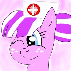 Size: 800x800 | Tagged: safe, artist:everyday ery, artist:everydayery5, nurse sweetheart, earth pony, pony, g4, cute, female, mare, nurse sweetabetes, one eye closed, smiling, solo