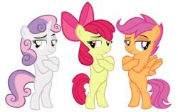 Size: 6900x4368 | Tagged: safe, artist:kuren247, edit, apple bloom, scootaloo, sweetie belle, earth pony, pegasus, pony, unicorn, g4, absurd resolution, bipedal, crossed hooves, cutie mark crusaders, female, simple background, standing, transparent background, trio, trio female, vector