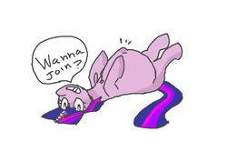 Size: 3000x2000 | Tagged: safe, artist:yerbabuena, twilight sparkle, pony, unicorn, g4, belly, dialogue, female, fetish, high res, looking at you, mare, on back, simple background, struggling, twipred, vore
