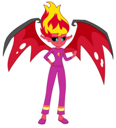 Size: 4950x5450 | Tagged: safe, artist:discorded, artist:ponyalfonso, edit, vector edit, sunset shimmer, equestria girls, g4, my little pony equestria girls: rainbow rocks, absurd resolution, bat wings, clothes, fangs, female, fist pump, hand on hip, pajamas, simple background, slippers, smiling, solo, sunset satan, transparent background, vector, wings