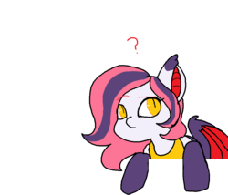 Size: 863x739 | Tagged: artist needed, safe, oc, oc only, oc:arrhythmia, bat pony, pony, clothes, confused, cute, frown, leaning, looking back, ocbetes, question mark, raised eyebrow, socks, solo, stockings
