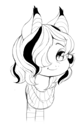 Size: 528x788 | Tagged: artist needed, safe, oc, oc only, oc:arrhythmia, bat pony, pony, clothes, monochrome, scarf, solo