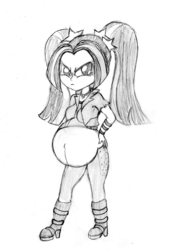 Size: 565x814 | Tagged: safe, artist:mlp-pregnancy-is-magic, aria blaze, equestria girls, g4, belly, belly button, big belly, female, monochrome, pregnant, pregnant equestria girls, sketch, solo