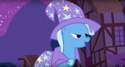 Size: 1271x688 | Tagged: safe, screencap, trixie, pony, unicorn, g4, magic duel, female, lidded eyes, mare