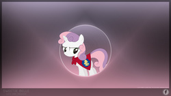 Size: 3840x2160 | Tagged: safe, artist:iithunderboltii, artist:spectty, sweetie belle, g4, cape, clothes, cutie mark crusaders, high res, logo, simple, smirk, vector, wallpaper