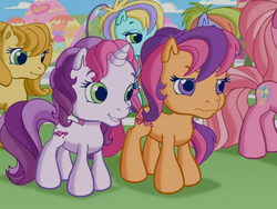 Size: 781x586 | Tagged: safe, screencap, bumblesweet (g3), pinkie pie (g3), scootaloo (g3), sweetie belle (g3), g3, g3.5, twinkle wish adventure, disapproval