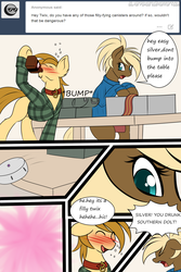 Size: 2000x3000 | Tagged: safe, artist:silverfox057, oc, oc only, oc:silverblaze, oc:twix, earth pony, pony, ask, blushing, booze, clothes, collar, comic, drinking, drunk, female, high res, male, mare, stallion, tumblr