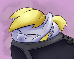 Size: 2486x1986 | Tagged: safe, artist:thederpyenthusiast, derpy hooves, pegasus, pony, g4, behaving like a cat, characters inside shoes, cute, derpabetes, eyes closed, female, mare, micro, shoes, sleeping, solo, squishy cheeks, weapons-grade cute