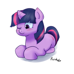 Size: 2500x2497 | Tagged: safe, artist:pivixkyte, twilight sparkle, g4, female, high res, prone, simple background, solo, transparent background, wink