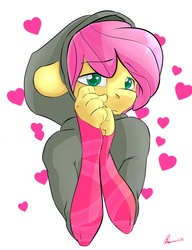 Size: 2500x3250 | Tagged: safe, artist:thederpyenthusiast, fluttershy, anthro, g4, butterscotch, clothes, high res, hoodie, male, rule 63, solo