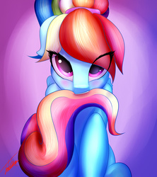 Size: 3248x3661 | Tagged: safe, artist:elzzombie, rainbow dash, pegasus, pony, g4, blushing, cute, dashabetes, female, high res, looking at you, mare, solo, tail bite