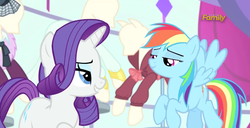 Size: 716x367 | Tagged: safe, screencap, rainbow dash, rarity, g4, rarity investigates, lidded eyes, looking at each other