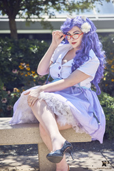 Size: 2560x3840 | Tagged: safe, artist:lochlan o'neil, artist:xen photography, rarity, human, bronycon, bronycon 2015, g4, clothes, cosplay, costume, flower, flower in hair, glasses, high heels, high res, irl, irl human, looking at you, photo, shoes, solo