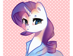 Size: 1792x1378 | Tagged: safe, artist:pinapplekid, rarity, pony, unicorn, g4, clothes, cute, female, polka dot background, raribetes, solo